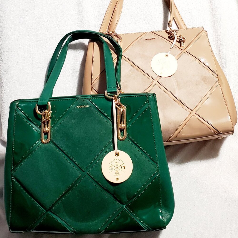 MATMAZEL "SERRA" 3 Compartment, Geometric Pattern Shoulder Bag- Green or Mink